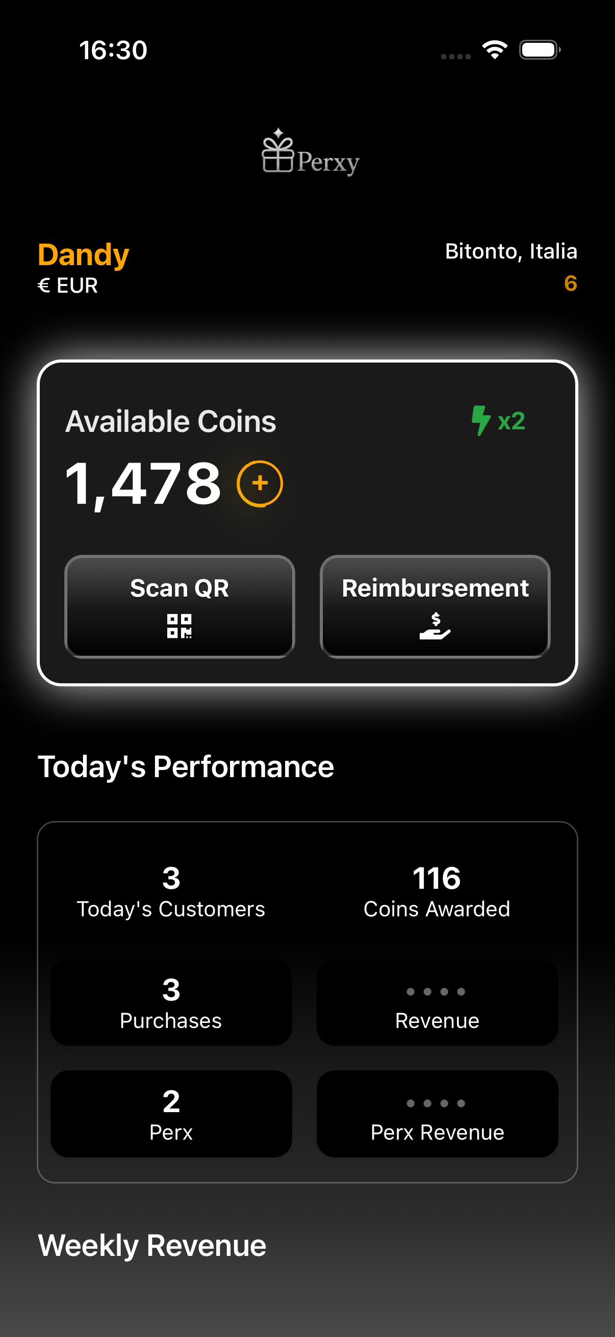 Shop dashboard screen