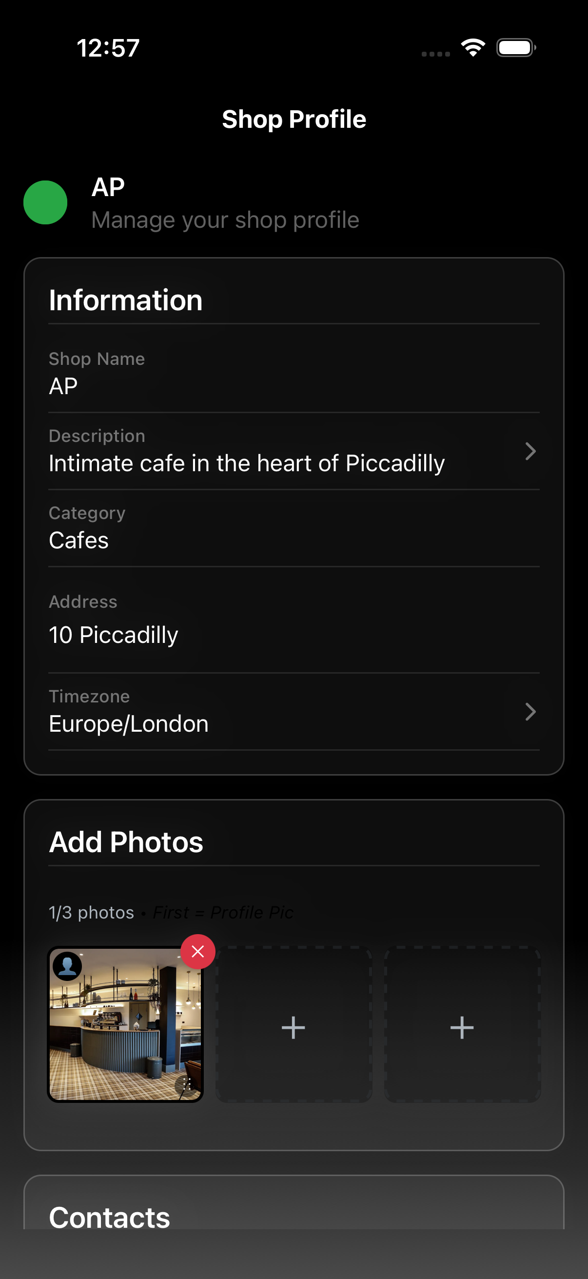 Shop profile